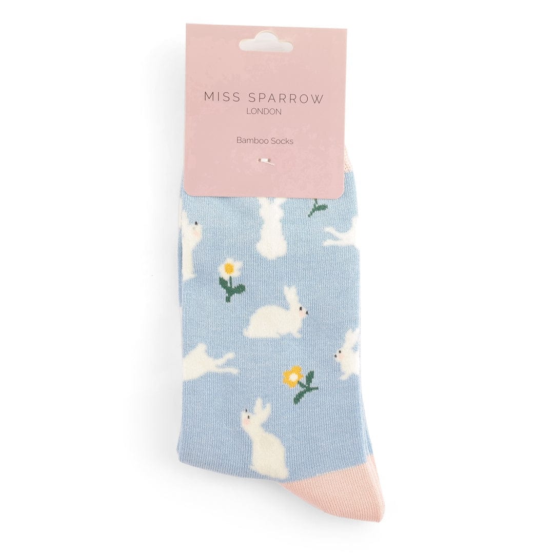 Miss Sparrow Rabbits and Daises Design Bamboo Socks , Ladies , Powder ...