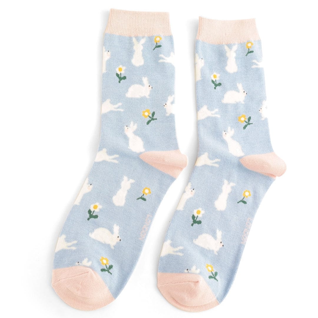 Miss Sparrow Rabbits and Daises Design Bamboo Socks , Ladies , Powder ...