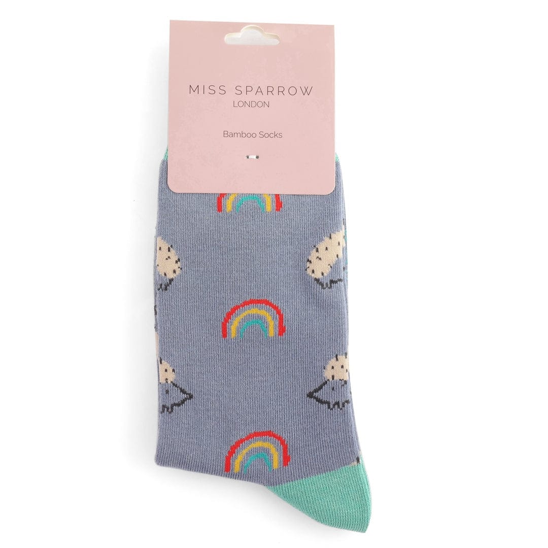 Miss Sparrow Rainbows and Hedgehogs Design Bamboo Socks , Ladies , Dus ...