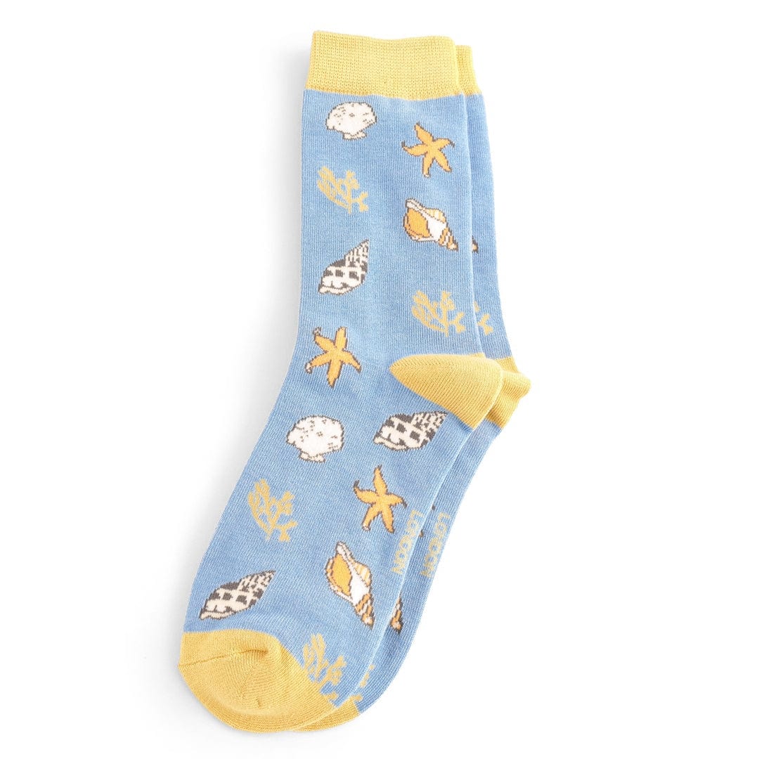 Miss Sparrow Seashells Design Bamboo Socks , Ladies , Powder Blue ...