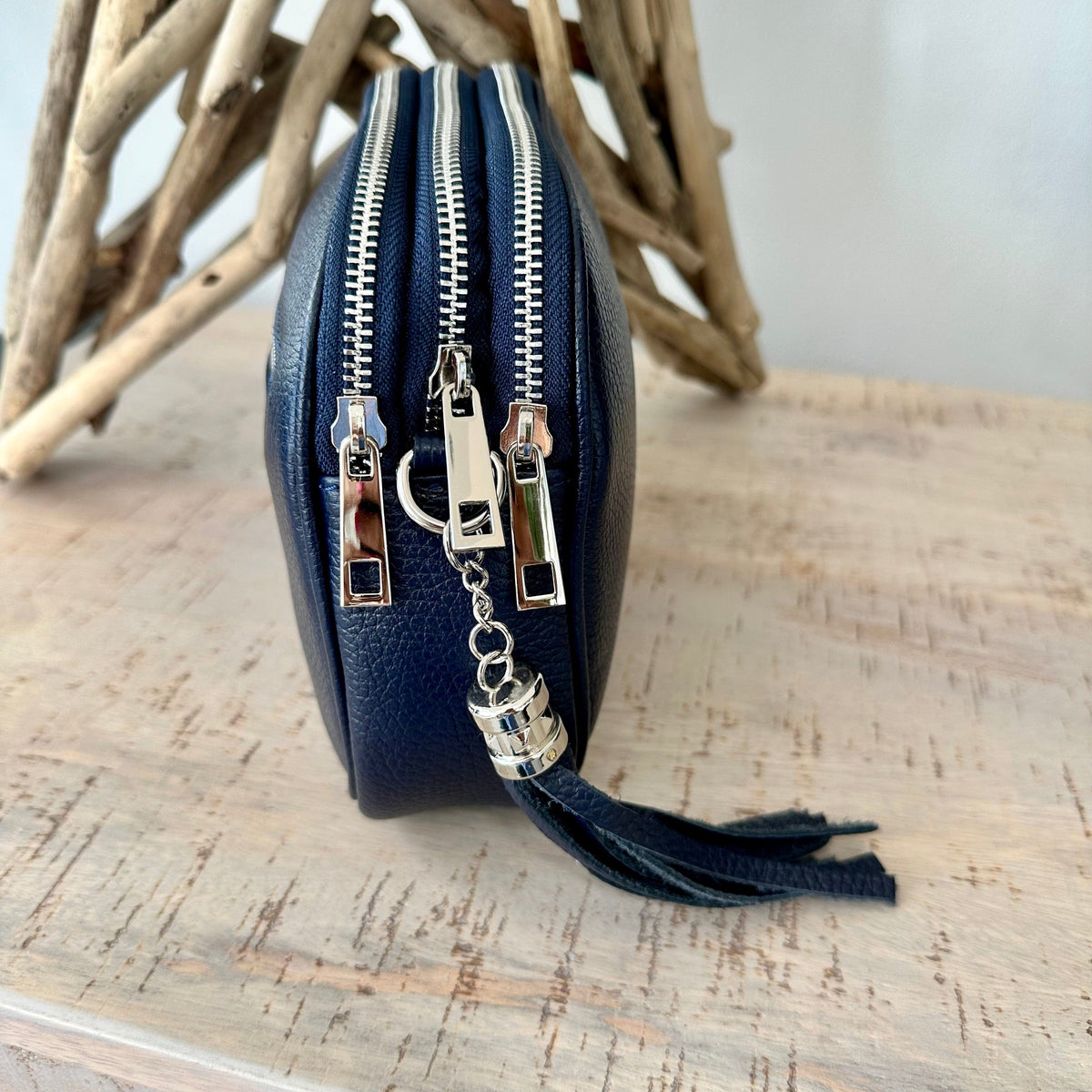 Navy Blue Italian Leather Crossbody Camera Bag / Handbag with Triple Z ...