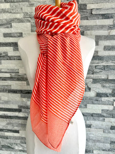 lusciousscarves Orange and White Cross Stripes Scarf