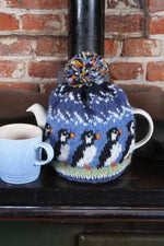 Load image into Gallery viewer, lusciousscarves Pachamama Circus of Puffins Tea Cosy , Hand Knitted , Fair Trade
