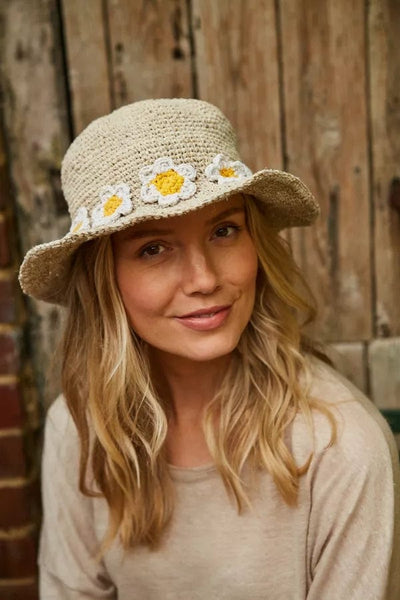 Pachamama Daisy Chain Hemp/Cotton Hat Natural , Packable, Foldable , F –  lusciousscarves