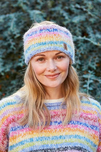 lusciousscarves Pachamama San Francisco Pastel Rainbow Headband, Hand Knitted