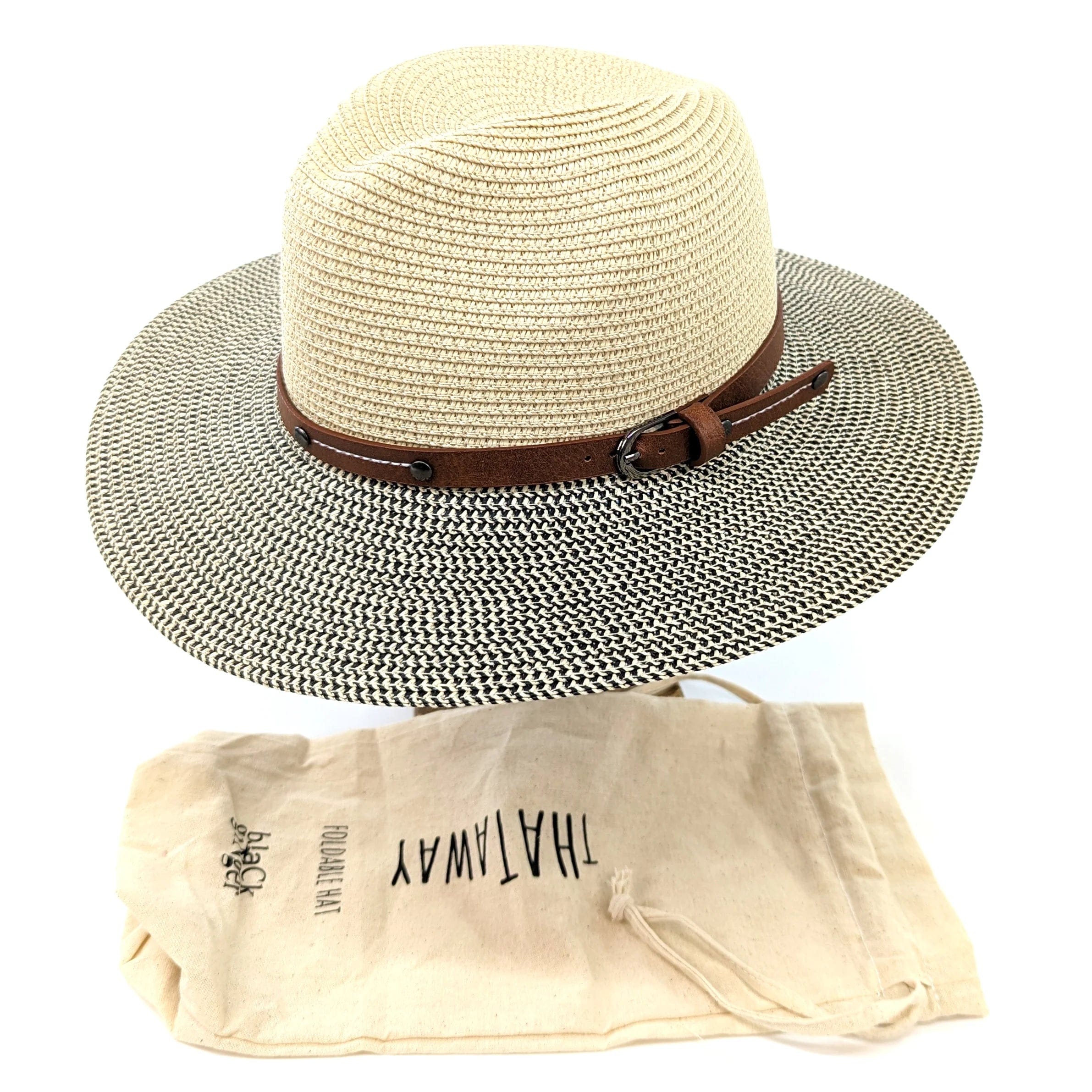 Packable Panama Travel Sun Hat With Belt Design - Foldable Mottled/Natural