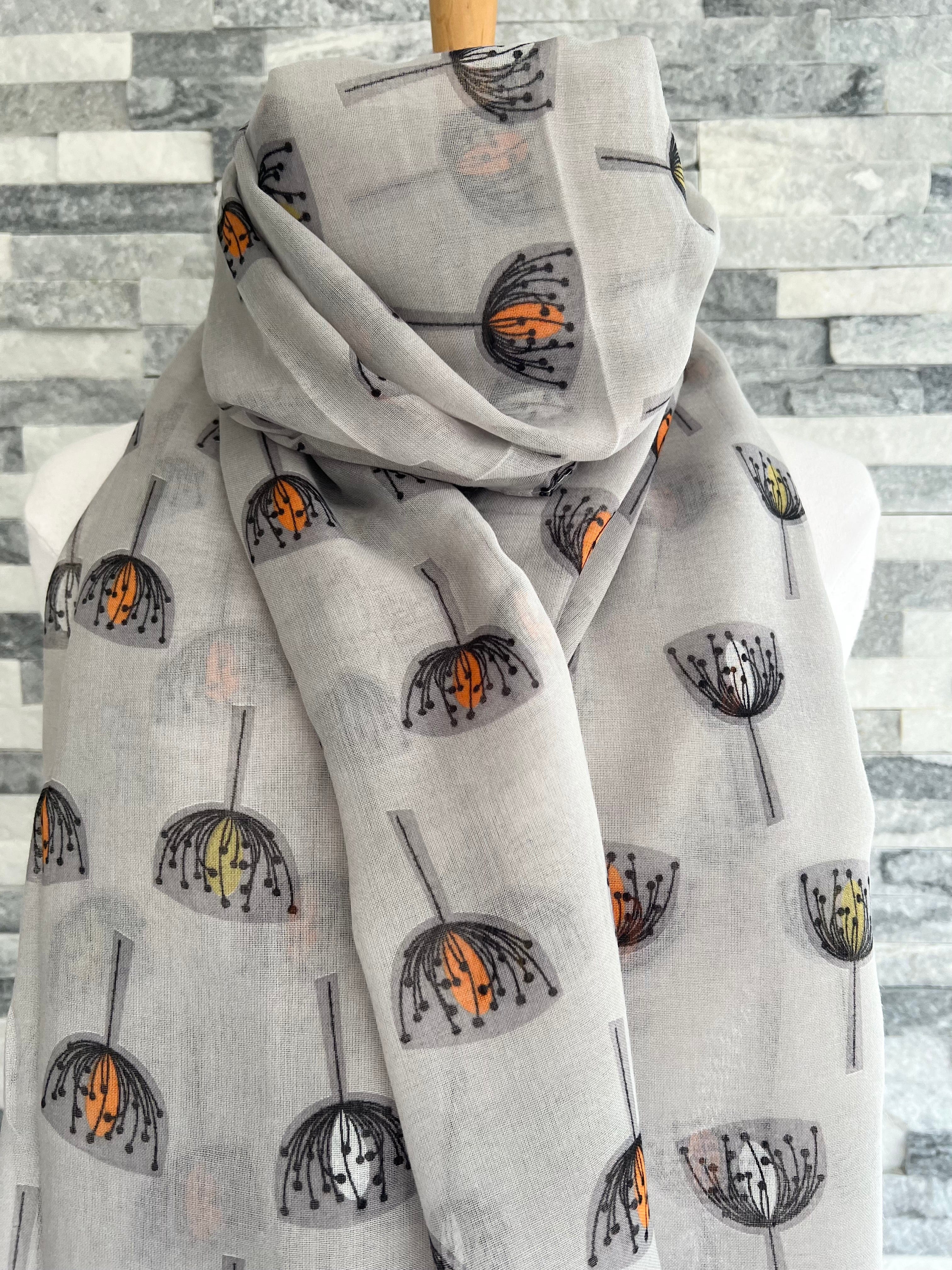 lusciousscarves Scarves Grey Retro Dandelions Scarf