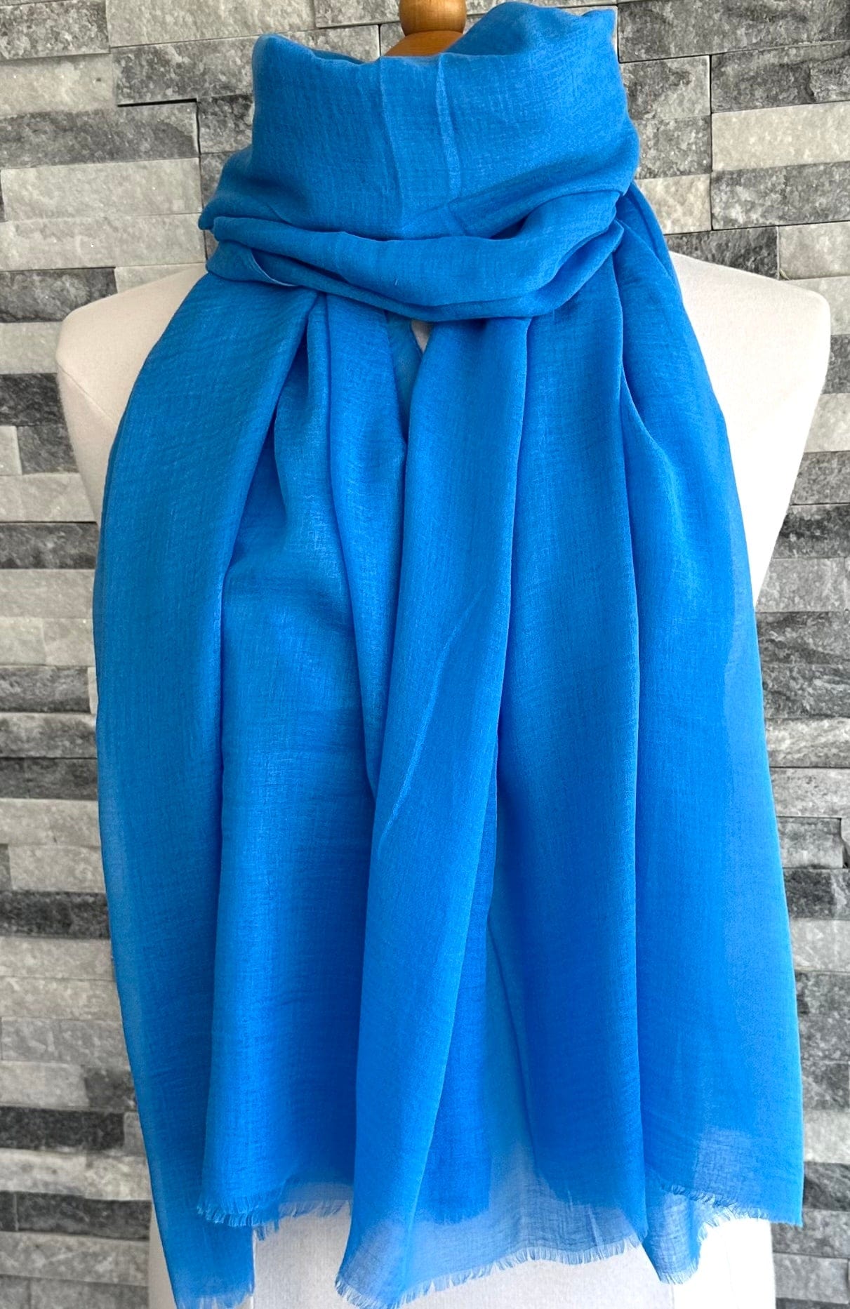 lusciousscarves Scarves Mid Blue Plain Light Weight Summer Scarf , Various Colours