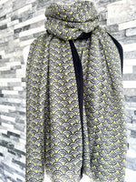 Load image into Gallery viewer, lusciousscarves Scarves Neon Yellow, Black and White Geo Print Light Weight Scarf
