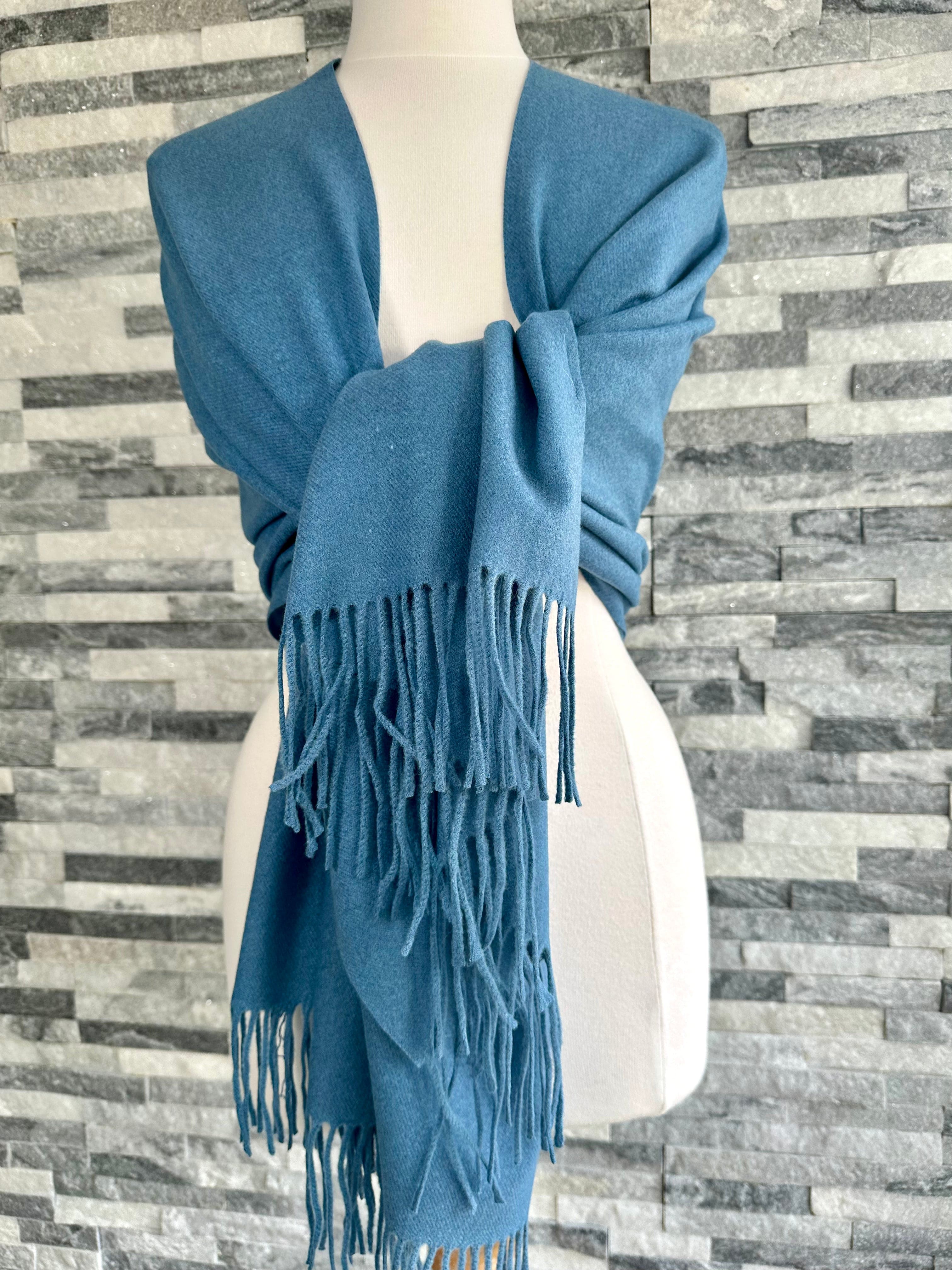 lusciousscarves Scarves & Shawls Blue Cashmere Blend Pashmina Wrap available in 16 colours.