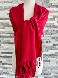 lusciousscarves Scarves & Shawls Deep Red Cashmere Blend Plain Pashmina Wrap