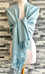 Load image into Gallery viewer, lusciousscarves Scarves &amp; Shawls Pale Blue Cashmere Blend Pashmina Wrap available in 22 colours.
