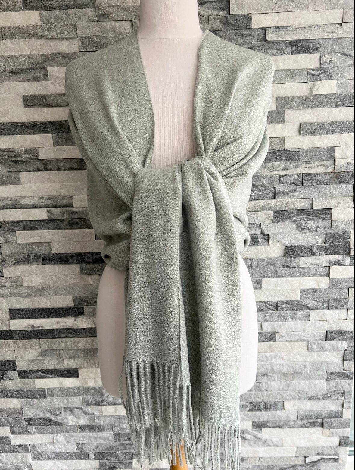 lusciousscarves Scarves & Shawls Pale Greeny grey Cashmere Blend Plain Pashmina Wrap