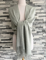 Load image into Gallery viewer, lusciousscarves Scarves &amp; Shawls Pale Greeny grey Cashmere Blend Plain Pashmina Wrap
