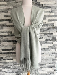 lusciousscarves Scarves & Shawls Pale Greeny grey Cashmere Blend Plain Pashmina Wrap