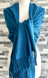 lusciousscarves Scarves & Shawls Petrol Blue Cashmere Blend Pashmina Wrap available in 22 colours.