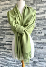 Load image into Gallery viewer, lusciousscarves Scarves &amp; Shawls Pistachio Cashmere Blend Plain Pashmina Wrap
