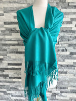 Load image into Gallery viewer, lusciousscarves Scarves &amp; Shawls Turquoise Cashmere Blend Plain Pashmina Wrap
