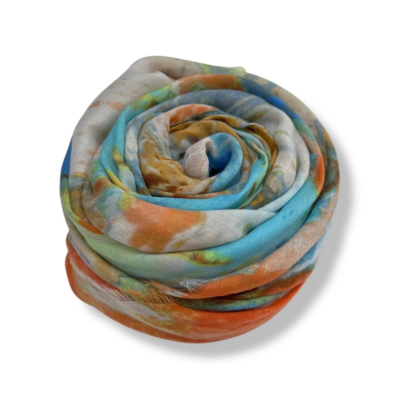 lusciousscarves Scarves Turquoise, Orange and Beige Water Colored Patches Print Scarf