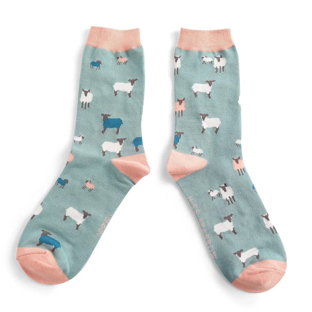 lusciousscarves Sheep Family Design Bamboo Socks Ladies Miss Sparrow Duck Egg