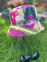Load image into Gallery viewer, lusciousscarves sun hats Yellow Pink and Green Tie Dye Reversible Bucket Hat with Black Paisley Design
