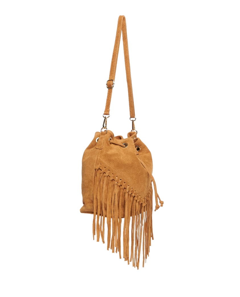 Tan Brown Leather suede fringed tassels bucket bag / handbag – luscious ...