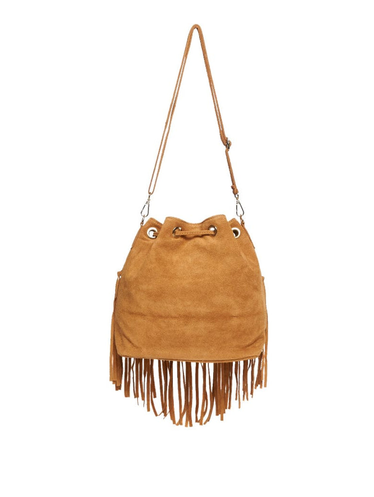 Tan Brown Leather suede fringed tassels bucket bag / handbag – luscious ...