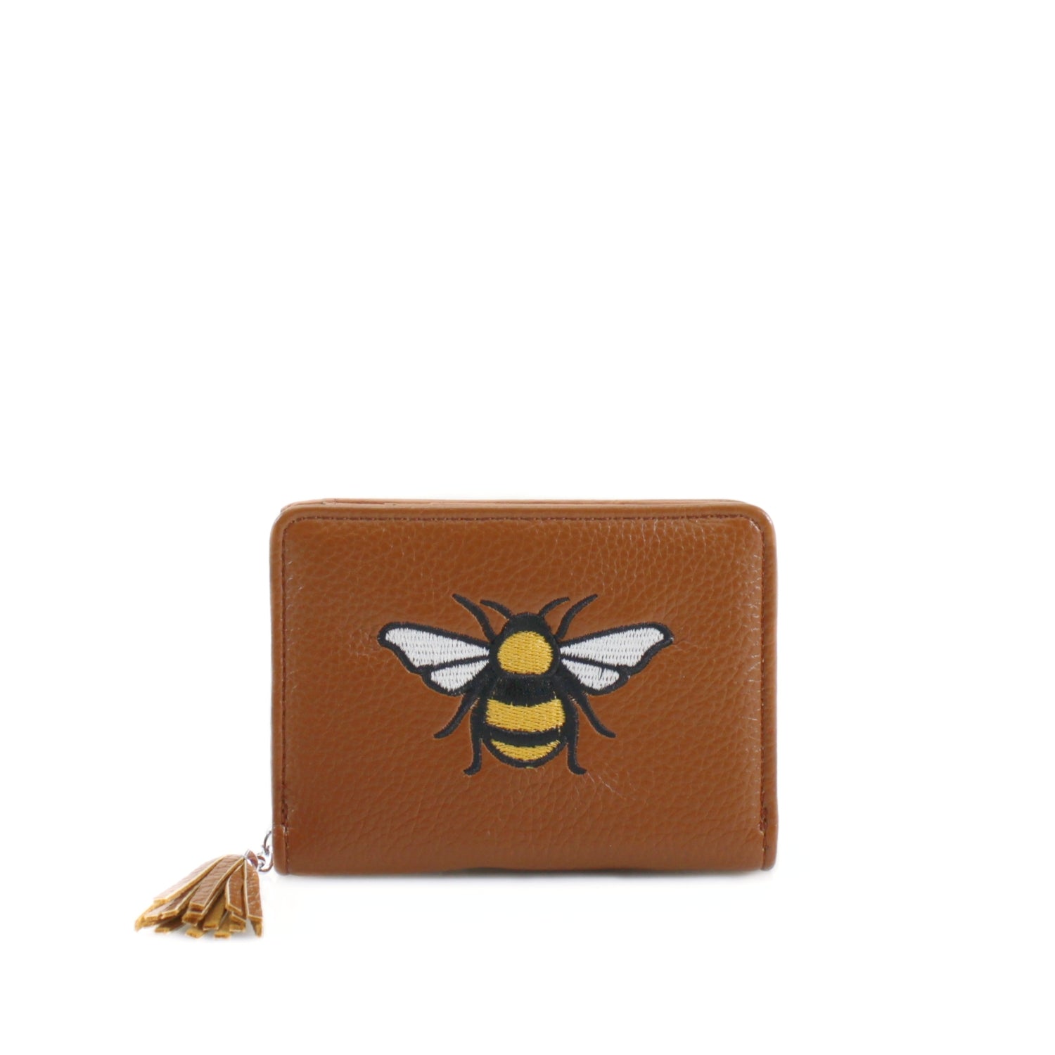 lusciousscarves Tan Embroidered Bee Wallet Zip Purse