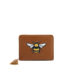 lusciousscarves Tan Embroidered Bee Wallet Zip Purse