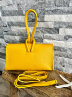 Load image into Gallery viewer, lusciousscarves Yellow Italian Leather Clutch Bag with Loop Handle
