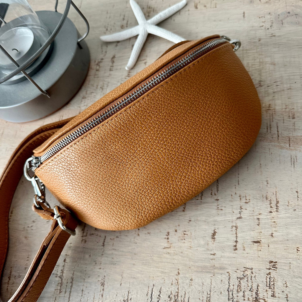 Tan Brown Italian Leather Sling Bag / Chest Bag. – lusciousscarves