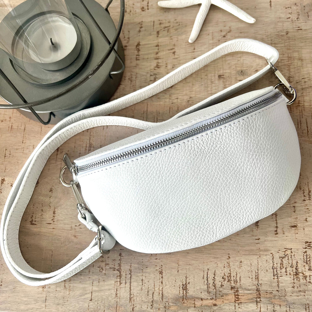 Small White Italian Leather Crossbody Bag with Twist Lock – lusciousscarves